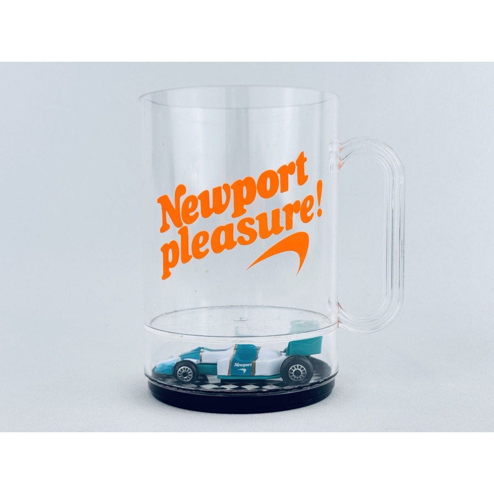 Vintage Newport Pleasure Plastic Mug Cup Indy F1 Race Car Cigarette Advertising